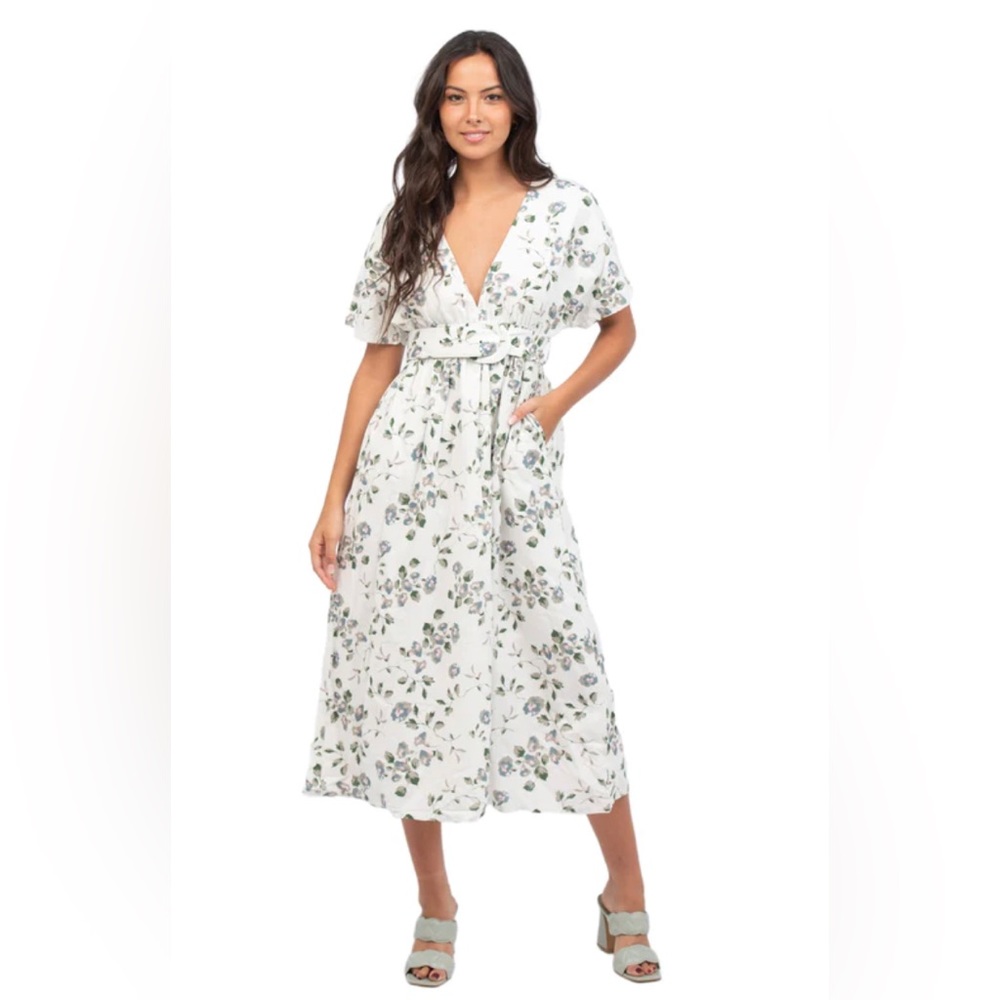 Beau & Ro Retro Midi Dress | Pink Spring Floral - small new with tag
